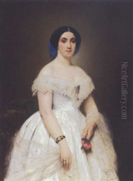 Portrait De Femme A La Robe Blanche Oil Painting by Charles Joshua Chaplin