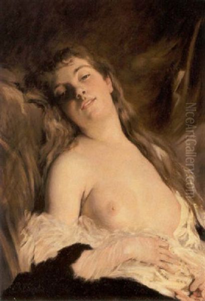 A Draped Nude Oil Painting by Charles Joshua Chaplin