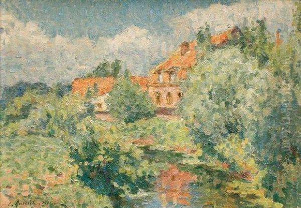 Maison Dans Les Arbres (la Maison Du Peintre A Santes ?) Oil Painting by Emile Ancelet