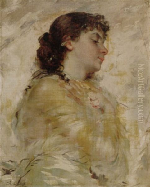 Portrait Of A Young Woman In Profile Oil Painting by Charles Joshua Chaplin