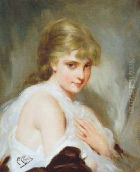 Jeune Fille Timide Oil Painting by Charles Joshua Chaplin