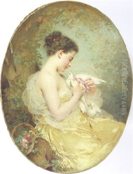 A Beauty With Doves Oil Painting by Charles Joshua Chaplin