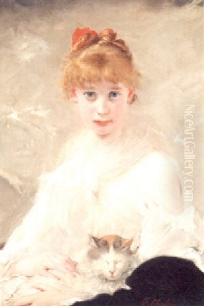 Le Jeune Fille Au Chat Oil Painting by Charles Joshua Chaplin