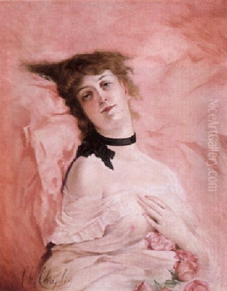 Reclining Rose Oil Painting by Charles Joshua Chaplin