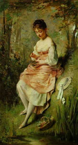 A Bird's Nest In Hand... Oil Painting by Charles Joshua Chaplin