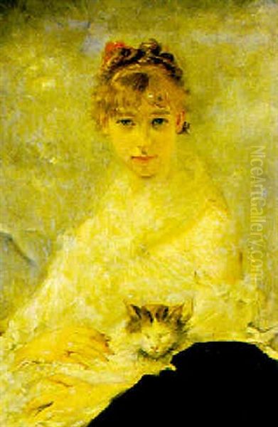 Junge Frau Mit Katze Oil Painting by Charles Joshua Chaplin