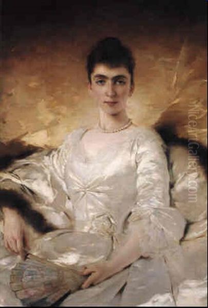 Portrait Of An Elegant Lady In White Oil Painting by Charles Joshua Chaplin