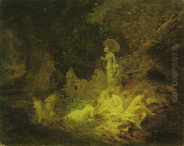 Baigneuses Dans Un Bois Au Bord D'un Etang Oil Painting by Charles Joshua Chaplin