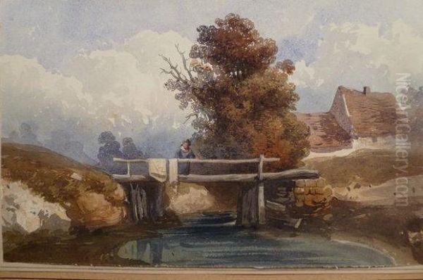 Le Pont De Bois Oil Painting by Gabriel Auguste Ancelet