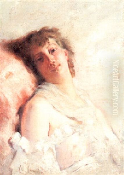 A Woman Reclining On A Pillow Oil Painting by Charles Joshua Chaplin