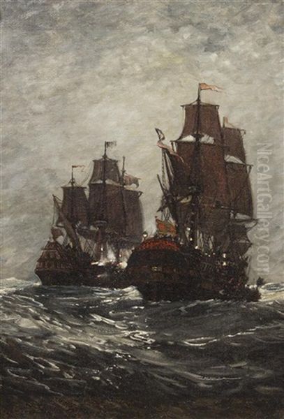 Capture Of The Spanish Treasure Ship By Capt. Francis Drake, 1579 Oil Painting by Carlton Theodore Chapman