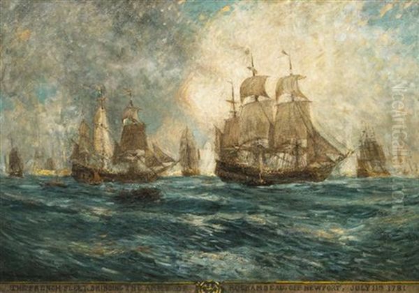 The French Fleet Bringing The Army Of Rochambeau Off Newport, July 11th, 1871 Oil Painting by Carlton Theodore Chapman