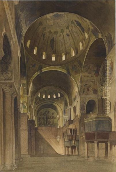 Vue Du Transept Nord De La Basilique Saint-marc A Venise. Oil Painting by Gabriel Auguste Ancelet