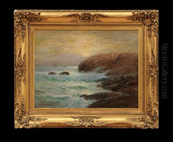 Boats Off A Rocky Coast Oil Painting by Carlton Theodore Chapman