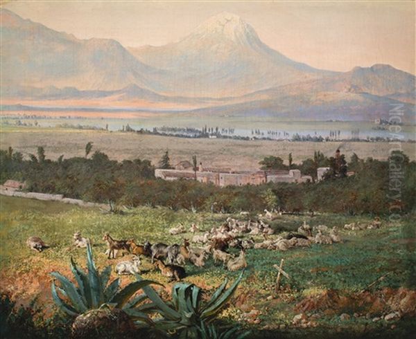 Vista Del Valle De Mexico Con Hacienda Y Volcan Oil Painting by Conrad Wise Chapman