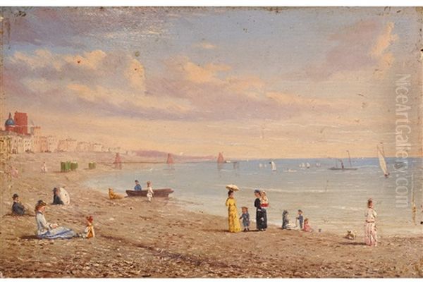 A View Of Brighton Beach With Figures In The Foreground Oil Painting by Conrad Wise Chapman