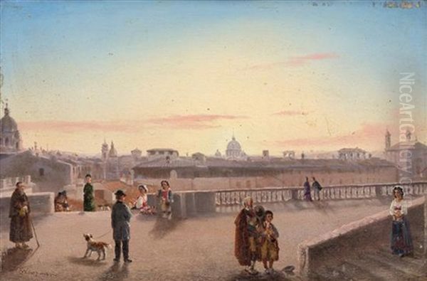 Cityscape Of Rome From The Spanish Steps Oil Painting by Conrad Wise Chapman