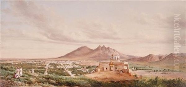 Monterrey, From The Cerro Del Chipinique (view Of The Palacio Del Obispado, Monterrey Valley) Oil Painting by Conrad Wise Chapman