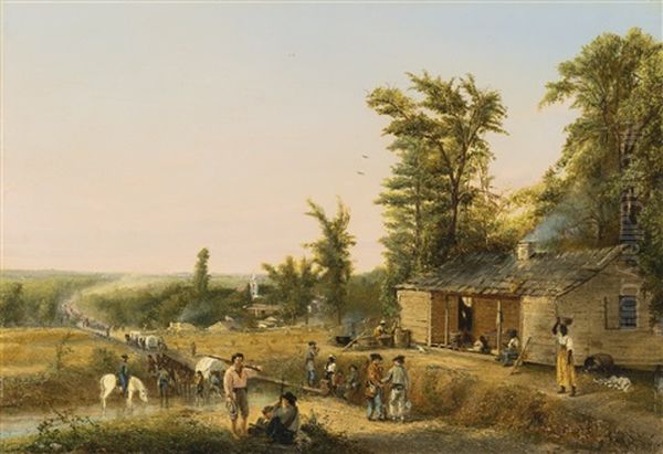 Baggage Train Watering At A Stream Oil Painting by Conrad Wise Chapman