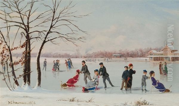 Skating On The Lake Oil Painting by Conrad Wise Chapman