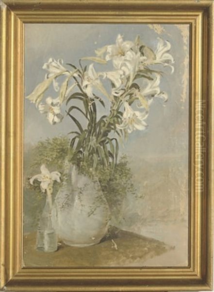 Still Life Of White Lilies In A Vase (+ 5 Others; 6 Works) Oil Painting by Conrad Wise Chapman