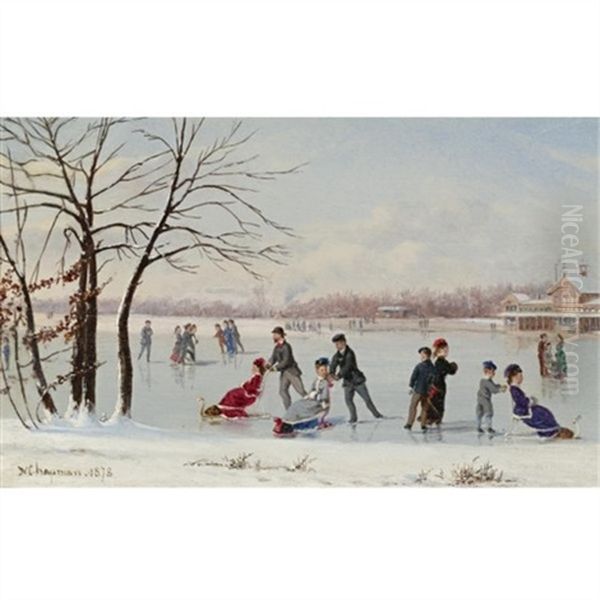 Skating On The Lake Oil Painting by Conrad Wise Chapman