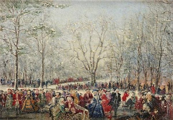 Skaters In The Bois De Boulogne - The Court Of Louis Xvi Oil Painting by Conrad Wise Chapman