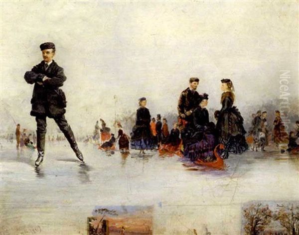 Skaters In Paris (bois De Bologne?) Oil Painting by Conrad Wise Chapman