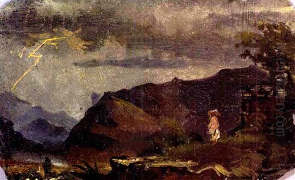 Mexican Lightning Storm With Figure On A Cliff Oil Painting by Conrad Wise Chapman