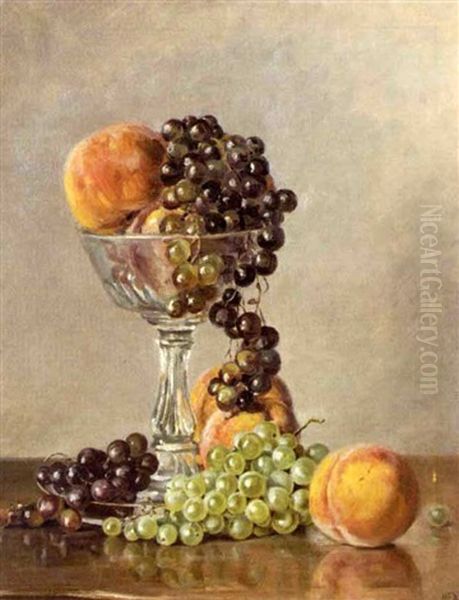 Still-life Of Peaches And Grapes In A Glass Compote Oil Painting by Conrad Wise Chapman