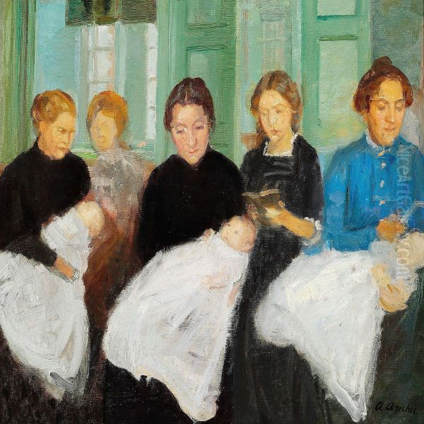 Christening In Skagen Church Oil Painting by Anna Ancher