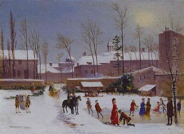 Skating Scene Oil Painting by Conrad Wise Chapman