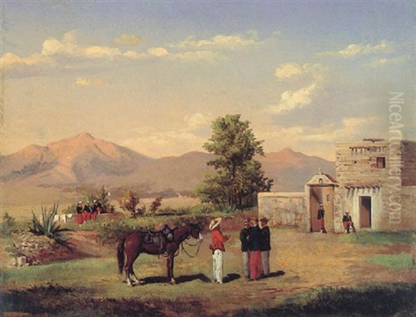 Mexican View With French Soldiers Oil Painting by Conrad Wise Chapman