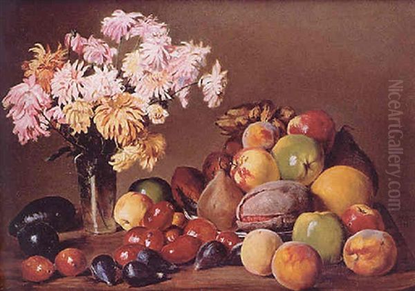 Naturaleza Muerta Con Fruta Y Flores Oil Painting by Conrad Wise Chapman