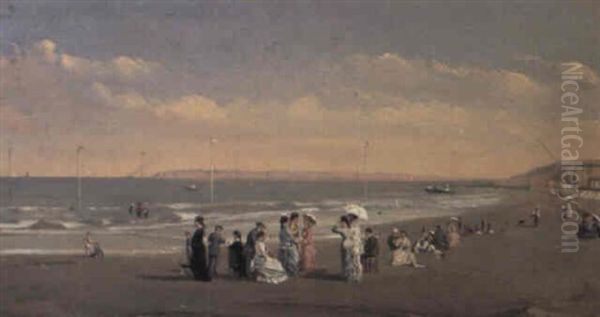 Elegant Figures On A Seashore Oil Painting by Conrad Wise Chapman