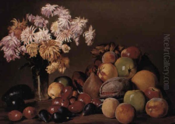 Naturaleza Muerta Con Fruta Y Flores Oil Painting by Conrad Wise Chapman