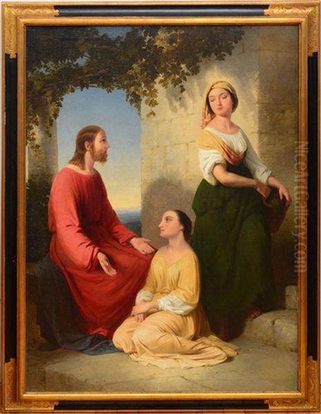 Christ And Two Maidens Oil Painting by John Gadsby Chapman