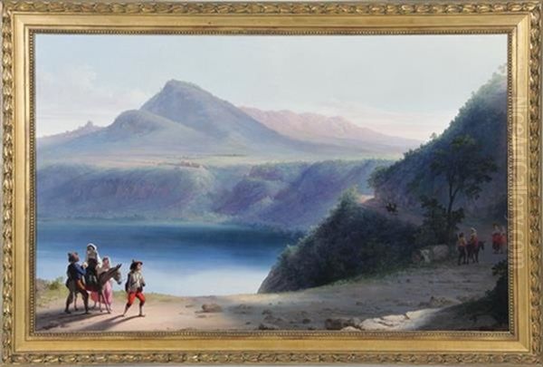 Lake Of Albano, Pilgrims To The Madonna Del Tufo On Assumption Day Oil Painting by John Gadsby Chapman