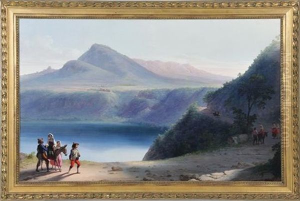 Lake Of Albano, Pilgrims To The Madonna Del Tufo On Assumption Day by John Gadsby Chapman