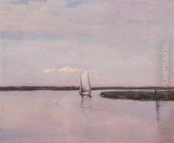 Sailboat At Dusk Oil Painting by Minerva Josephine Chapman