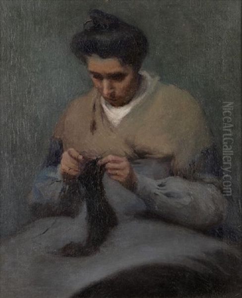 Woman Knitting Oil Painting by Minerva Josephine Chapman