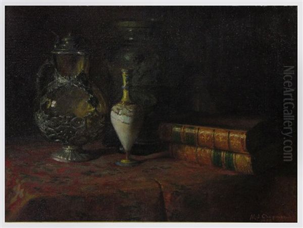 Still-life With Books Oil Painting by Minerva Josephine Chapman