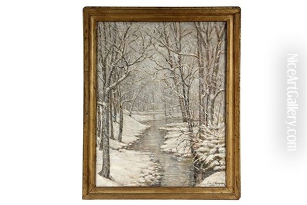 Snowy Woodland Stream Oil Painting by William Ernest Chapman