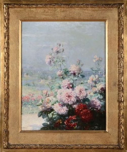 Fiori Con Paesaggio Oil Painting by Gregoire Chapoton