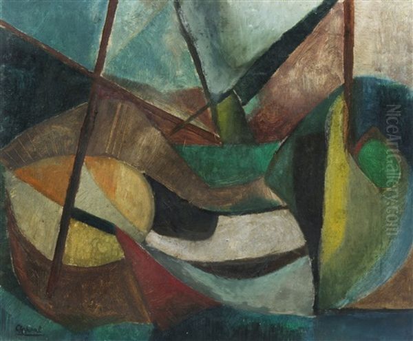 Composition In Green Oil Painting by Jules (Youla) Chapoval