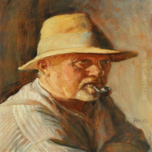 Portrait Of A Man With Pipe Oil Painting by Michael Ancher