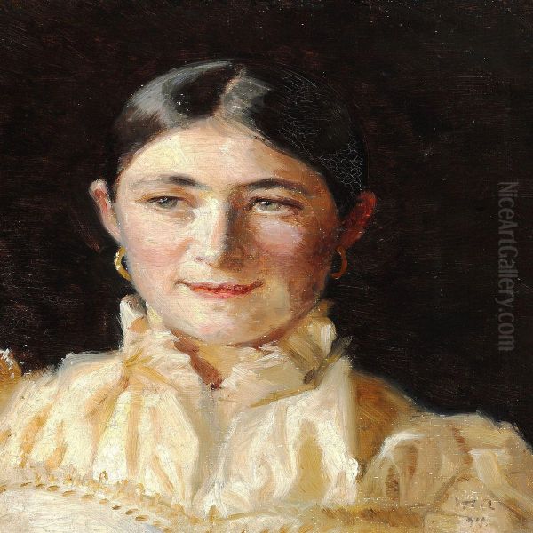 Portrait Of Anna Holst In A Yellow Dress Oil Painting by Michael Ancher