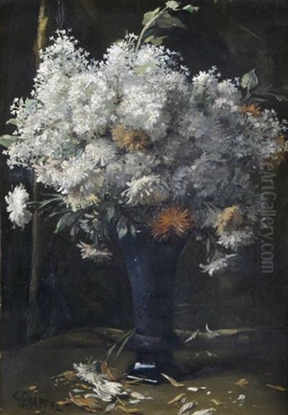 Nature Morte Aux Lilas Blanches Et Marguerites Dans Un Vase Oil Painting by Edouard Chappel