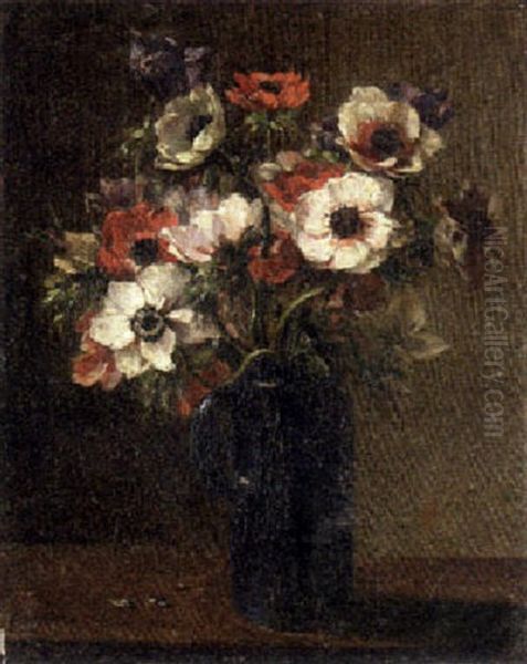 A Vase Of Anemonies Oil Painting by Edouard Chappel