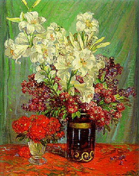 White Lilies And Other Flowers In A Vase Oil Painting by Edouard Chappel